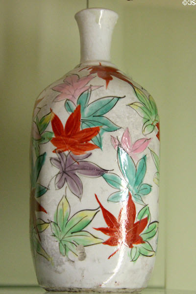 Japanese ceramic bottle painted with maple leaves (19thC) from Kyoto at Sèvres National Ceramic Museum. Paris, France.