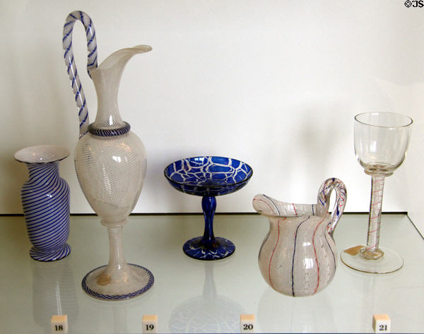 French glass (1839-46) by Baccarat (2), Saint-Louis (1) & Choisy-le-Roi (2) at Sèvres National Ceramic Museum. Paris, France.