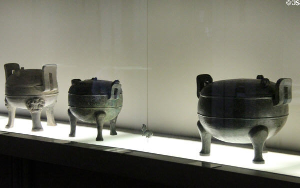 Chinese bronze tripod bowls with covers at Cernuschi Museum. Paris, France.