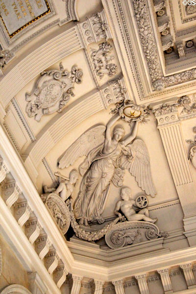 Science & industry symbolic art in Napoleone III era entrance stairwell (1860) of Arts et Metiers Museum. Paris, France.