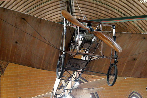 Nose view of Blériot XI French monoplane used by Louis Blériot for first flight across English Channel (July, 25 1909) at Arts et Metiers Museum. Paris, France.