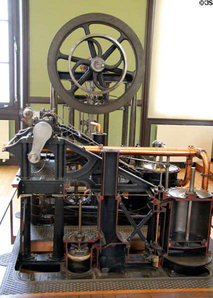 Cutaway model of antique engine at Arts et Metiers Museum. Paris, France.
