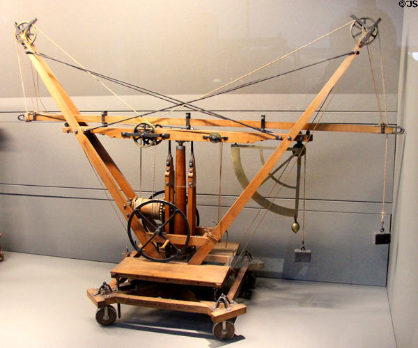 Crane with two jibs plus beam scale (1786) at Arts et Metiers Museum. Paris, France.