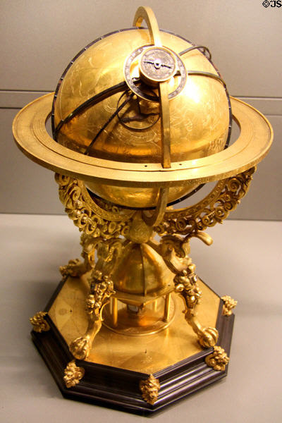 Celestial sphere driven by clock movement (1588) by Johan Reinhold at Arts et Metiers Museum. Paris, France.