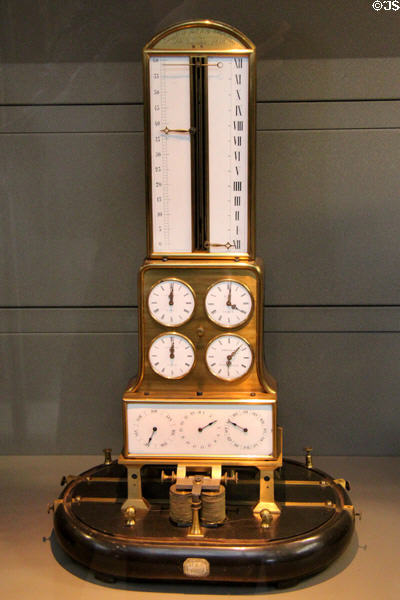 Secondary clock with day of month & time in 4 cities (1858) by Stanislas Fournier at Arts et Metiers Museum. Paris, France.