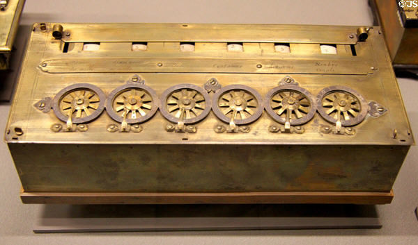 Pascal's arithmetic machine (1652) at Arts et Metiers Museum. Paris, France.