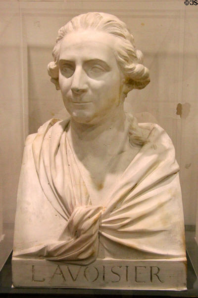 Bust of Antoine Lavoisier, discoverer of hydrogen & oxygen at Arts et Metiers Museum. Paris, France.