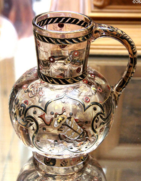 Enameled glass pitcher by Émile Gallé at Arts et Metiers Museum. Paris, France.
