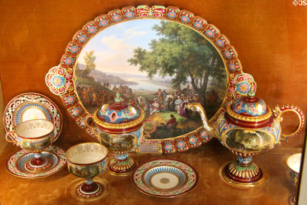 Sèvres coffee service with hunting scene (1840) by Jean-Charles Develly at Museum of Hunting & Nature. Paris, France.