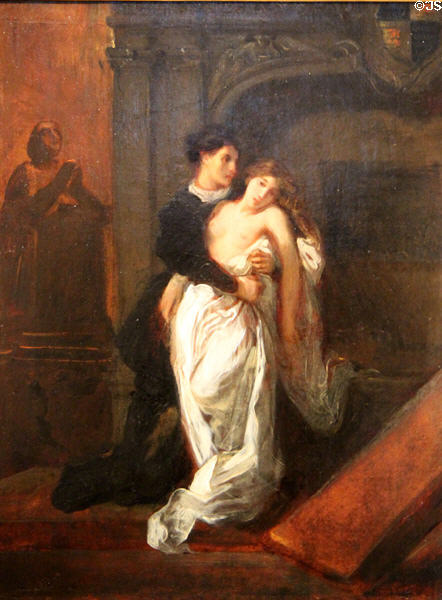 Romeo & Juliet in Capulet tomb painting (1851) by Eugène Delacroix at Eugene Delacroix Museum. Paris, France.