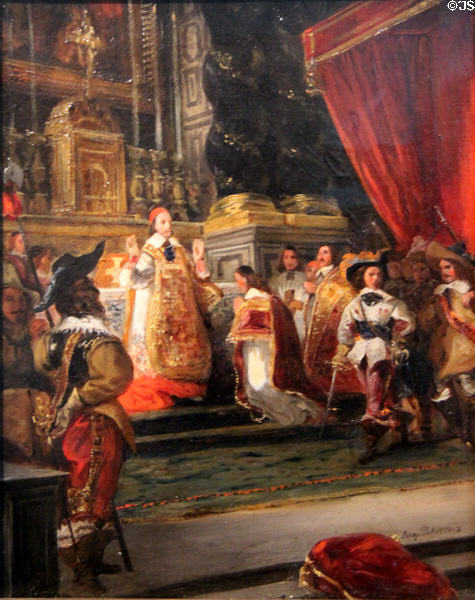 Cardinal Richelieu says mass in chapel of Palais-Royal painting (c1850s) by Eugène Delacroix at Eugene Delacroix Museum. Paris, France.