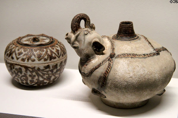 Thai ceramic water vase & offering bowl (14th-16thC) at Guimet Museum. Paris, France.