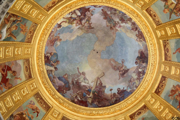 Details of Baroque painting over Grand Dome over Napoleon I tomb at Les Invalides. Paris, France.