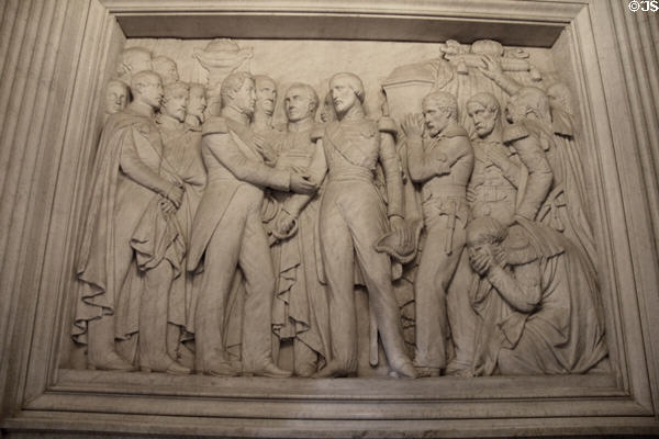 Return of ashes frieze of Napoleon milestones ringing his tomb at Les Invalides. Paris, France.