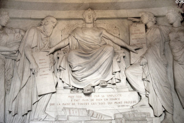 Napoleonic legal code frieze of Napoleon milestones ringing his tomb at Les Invalides. Paris, France.