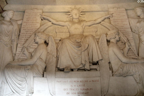 Public infrastructure frieze of Napoleon milestones ringing his tomb at Les Invalides. Paris, France.