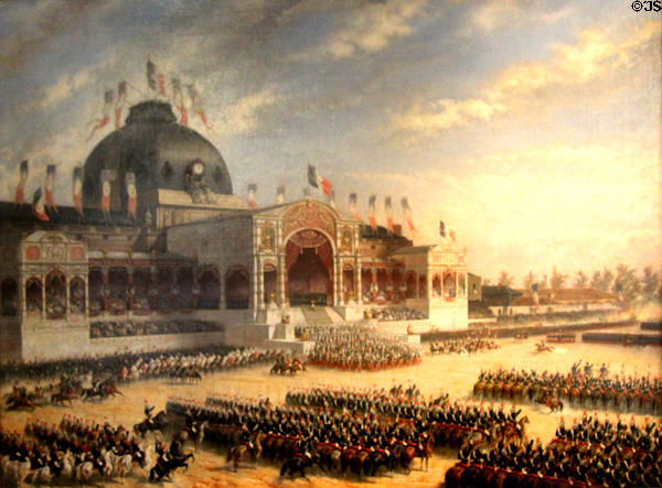 Louis-Napoleon Bonaparte, Prince & President distributes eagle standards to Army at Champ-de-Mars on May 10,1852 painting (1853) by Clément Pruche at Les Invalides. Paris, France.