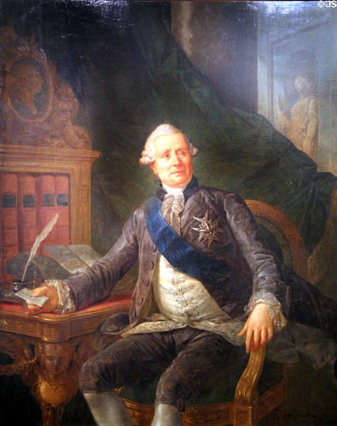 Count C. Gravier de Vergennes (1717-87) who supported American Revolution painting (1881) by A.J. Mazerolle after A.F. Callet at Army Museum at Les Invalides. Paris, France.