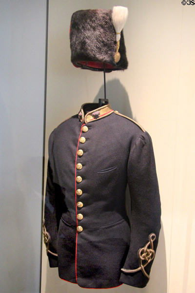 Talpack & tunic of Woolwich Military School which belonged to Prince Louis Napoleon at Army Museum at Les Invalides. Paris, France.