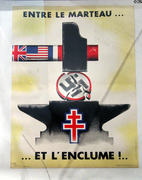 French WWII poster crush Nazis between hammer & anvil (1944) by Jean Carlu at Army Museum at Les Invalides. Paris, France.
