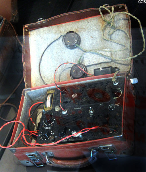 French resistance WWII radio in suitcase at Army Museum at Les Invalides. Paris, France.