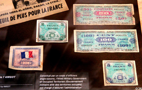 AMGOT issued money for Allied liberated France at Army Museum at Les Invalides. Paris, France.