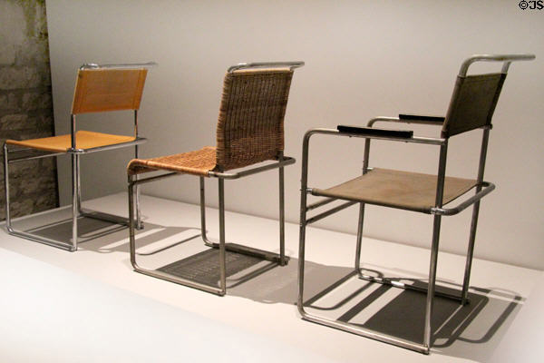 Tubular steel chairs & armchair B5 (1927) by Marcel Breuer with Standard-Möbel, Berlin at Musée des Monuments Français. Paris, France.