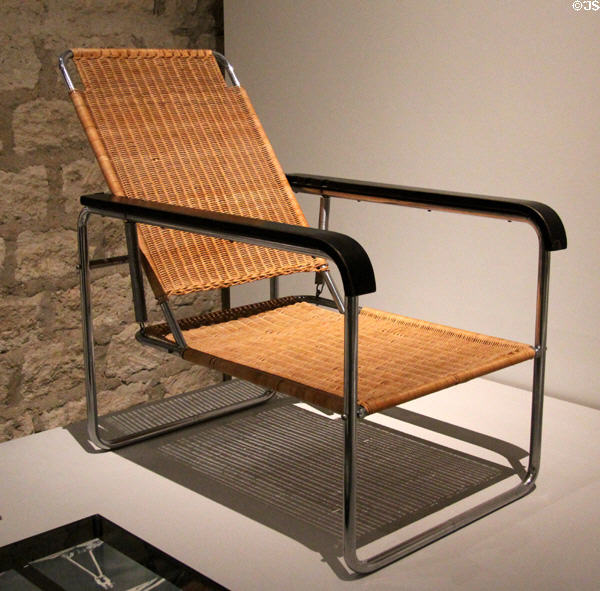 Tubular steel adjustable back armchair B25 (1928-9) by Marcel Breuer with Thonet Brothers at Musée des Monuments Français. Paris, France.