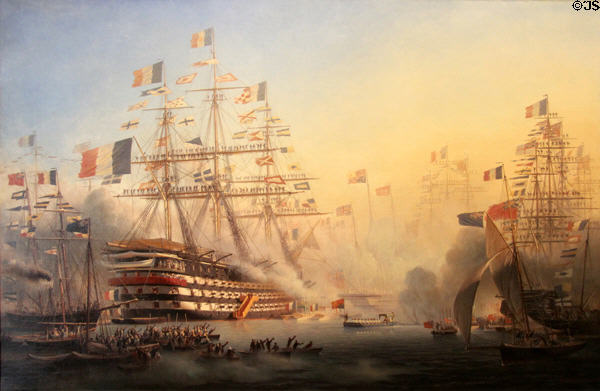 Visit of Queen Victoria to Cherbourg on Aug. 6, 1858 painting (1859) by Antoine-Léon Morel-Fatio at Musée de la Marine. Paris, France.