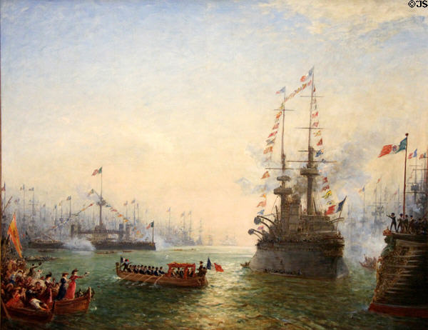 Toulon, visit of French president Loubet to French & Italian naval squadrons in April 1901 painting (1901) by Félix Ziem at Musée de la Marine. Paris, France.