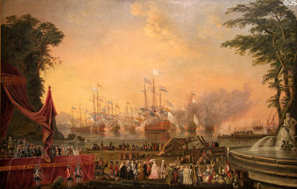 Naval maneuvers at Toulon in July 1777 painting (c1777) by Chevalier Flotte de Saint-Joseph at Musée de la Marine. Paris, France.