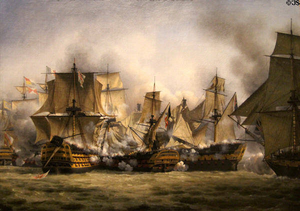 "Le Redoutable" at Trafalgar painting (1807) by Louis-Philippe Crépin at Musée de la Marine. Paris, France.