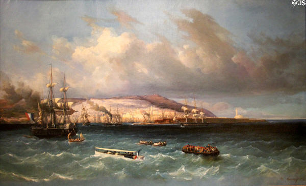 View of Port & town of Alger painting (1844) by Barthélemy Lauvergne at Musée de la Marine. Paris, France.