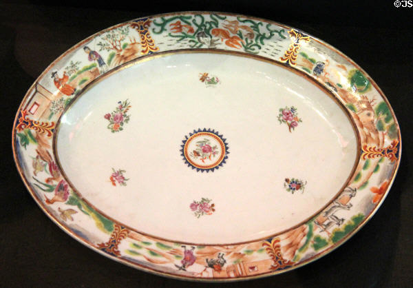 Oval porcelain plate (18thC) made in China for French East India Company at Musée de la Marine. Paris, France.