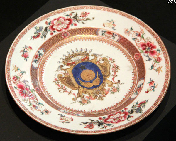 Porcelain plate (18thC) made in China for French East India Company at Musée de la Marine. Paris, France.