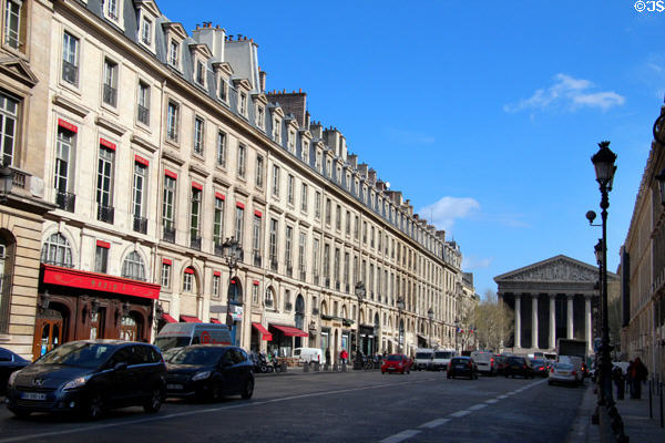Rue Royale with Maxim's Restaurant on left & Church of Madeleine on right. Paris, France.