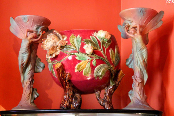Art Nouveau ceramic vases with fairies at Maxim's Art Nouveau Collection 1900. Paris, France.