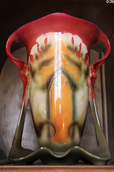 Red & orange Art Nouveau vase at Maxim's Art Nouveau Collection 1900. Paris, France.
