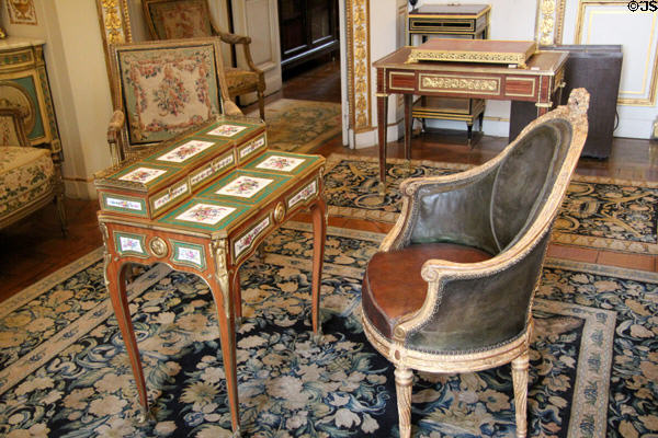 Writing disk (end 18thC) & curved armchair in grand salon at Nissim de Camondo Museum. Paris, France.