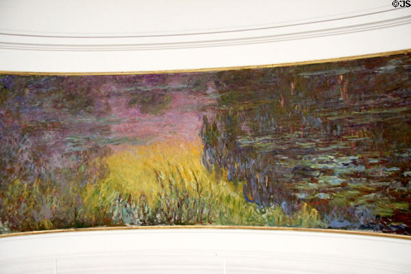 Water Lilies - Setting Sun mural (1920-6) by Claude Monet painted for oval gallery at Orangerie. Paris, France.