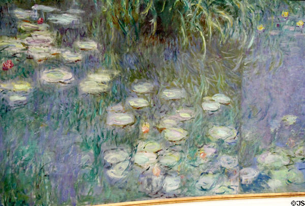 Detail of Water Lilies - Reflected Clouds mural (1920-6) by Claude Monet in oval gallery at Orangerie. Paris, France.