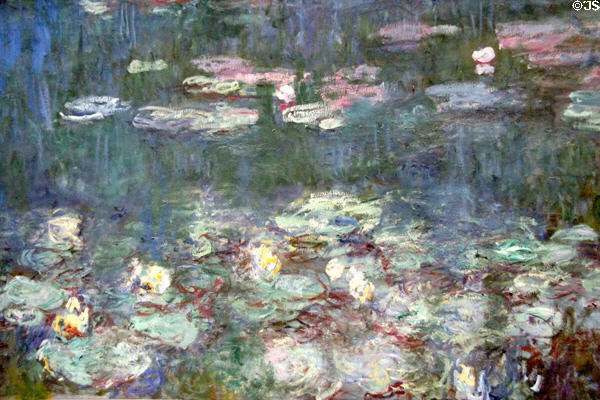 Detail of Water Lilies - Reflected Clouds mural (1920-6) by Claude Monet in oval gallery at Orangerie. Paris, France.