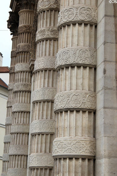 Detail of exterior neoclassical columns at Pantheon. Paris, France.