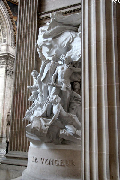 Le Vengeur monument (1908) by Ernest Dubois to mark heroism of sunken Vengeur's crew in naval battle between French & British fleets on June 1, 1794, aka Bataille du 13 prairial an 2, named after date in year 2 of French Revolutionary calendar at Pantheon. Paris, France.