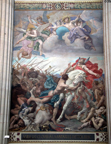 Clovis at the Battle of Tolbiac mural (1874-82) by Joseph Blanc at Pantheon. Paris, France.