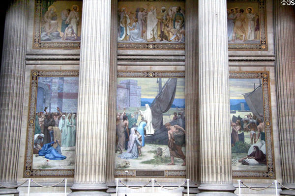 Saint Genevieve supplying Paris besieged by Attila the Hun mural at Pantheon. Paris, France.