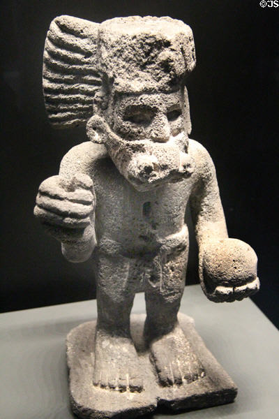 Quetzalcoatl Aztec god of wind statue (1325-1521) from Texcoco, Mexico at Musée du quai Branly. Paris, France.