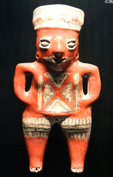 Chupicuaro culture terra cotta female statuette (600 BCE - 250 CE) from Guanajuato, Mexico at Musée du quai Branly. Paris, France.
