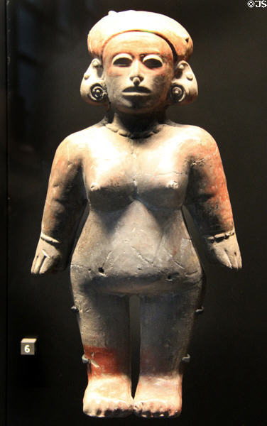 Tolita culture terra cotta statuette of female (500 BCE - 300 CE) from Ecuador at Musée du quai Branly. Paris, France.
