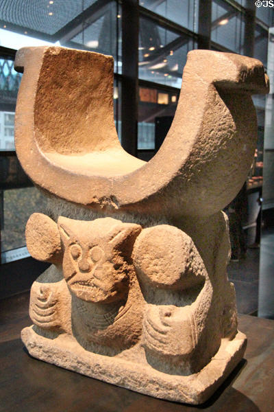 Manta culture stone Shamanic bench (500 - 1500 CE) from Ecuador at Musée du quai Branly. Paris, France.